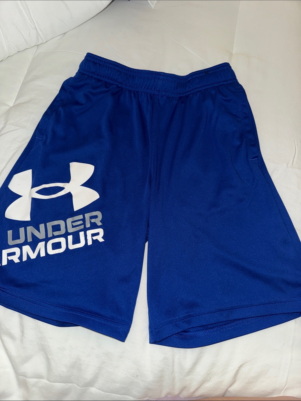 Under Armour Royal Blue Kid’s Athletic Shorts with White Logo